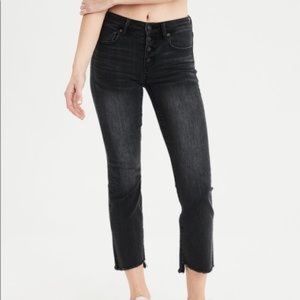 Hi Rise Crop Flare grey/black wash denim